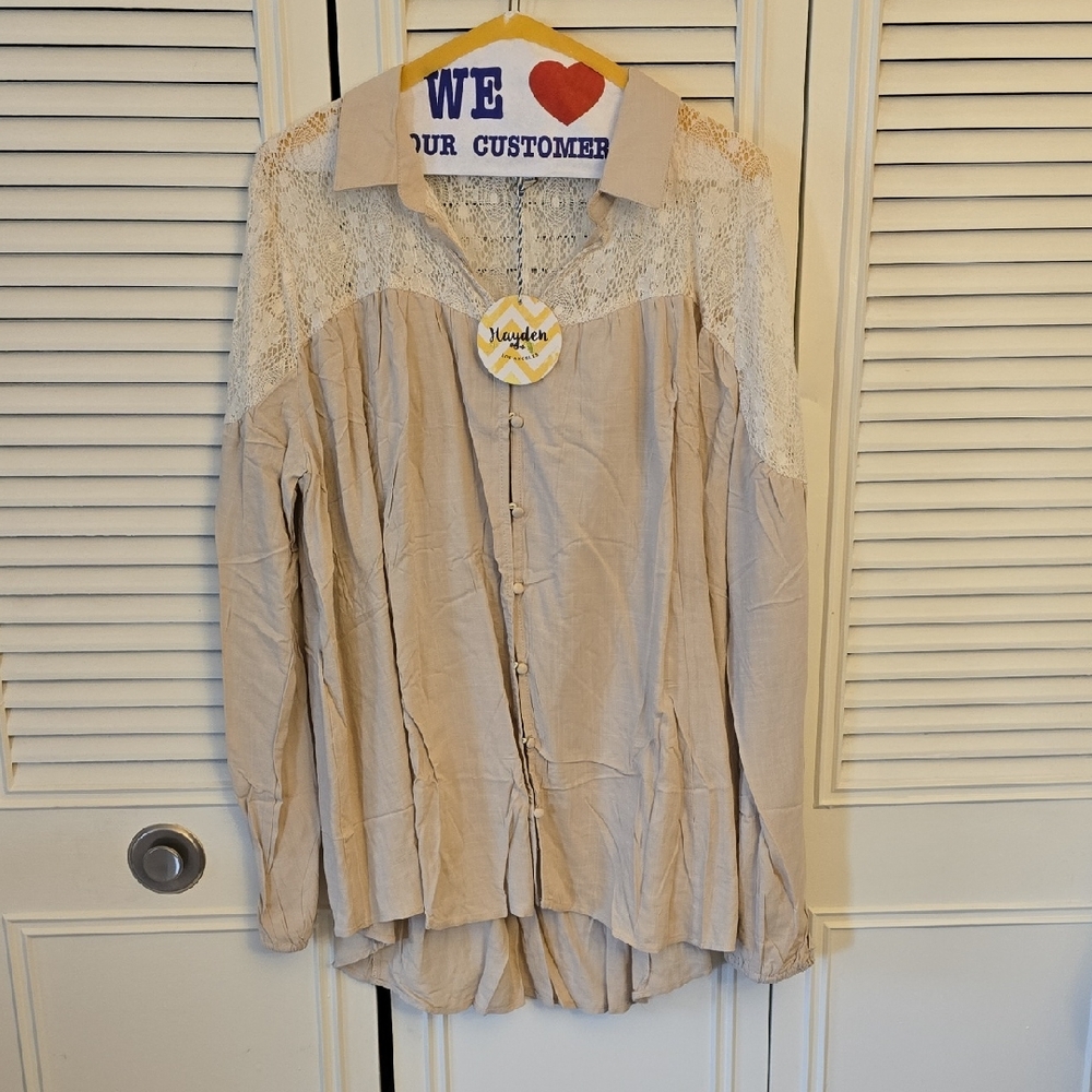 Hayden Cream Lace Button Down Shirt